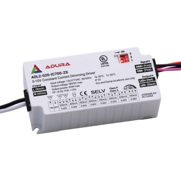 Adura Selectable Constant Current Driver - 20W - 350mA-700mA - 0-10V Dimmable - 9-45 VDC