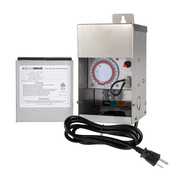 75W Low Voltage Stainless Steel Transformer With Timer - Multi-Tap 12V / 15V Output - Optional Photocell